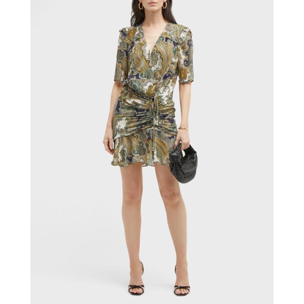 Veronica Beard Dakota Paisley Silk Ruffled Mini Dress Army Multi Size 4
